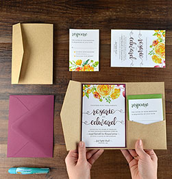 Yellow Pocketfold Card Pocket fold wallet invitations DIY Wedding cards DL